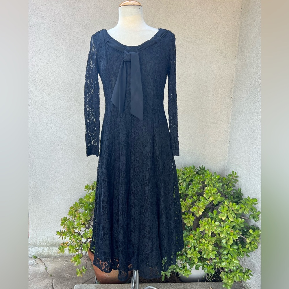 Vintage 80s romantic black lace midi dress Sz 6 Petite by Karin Stevens